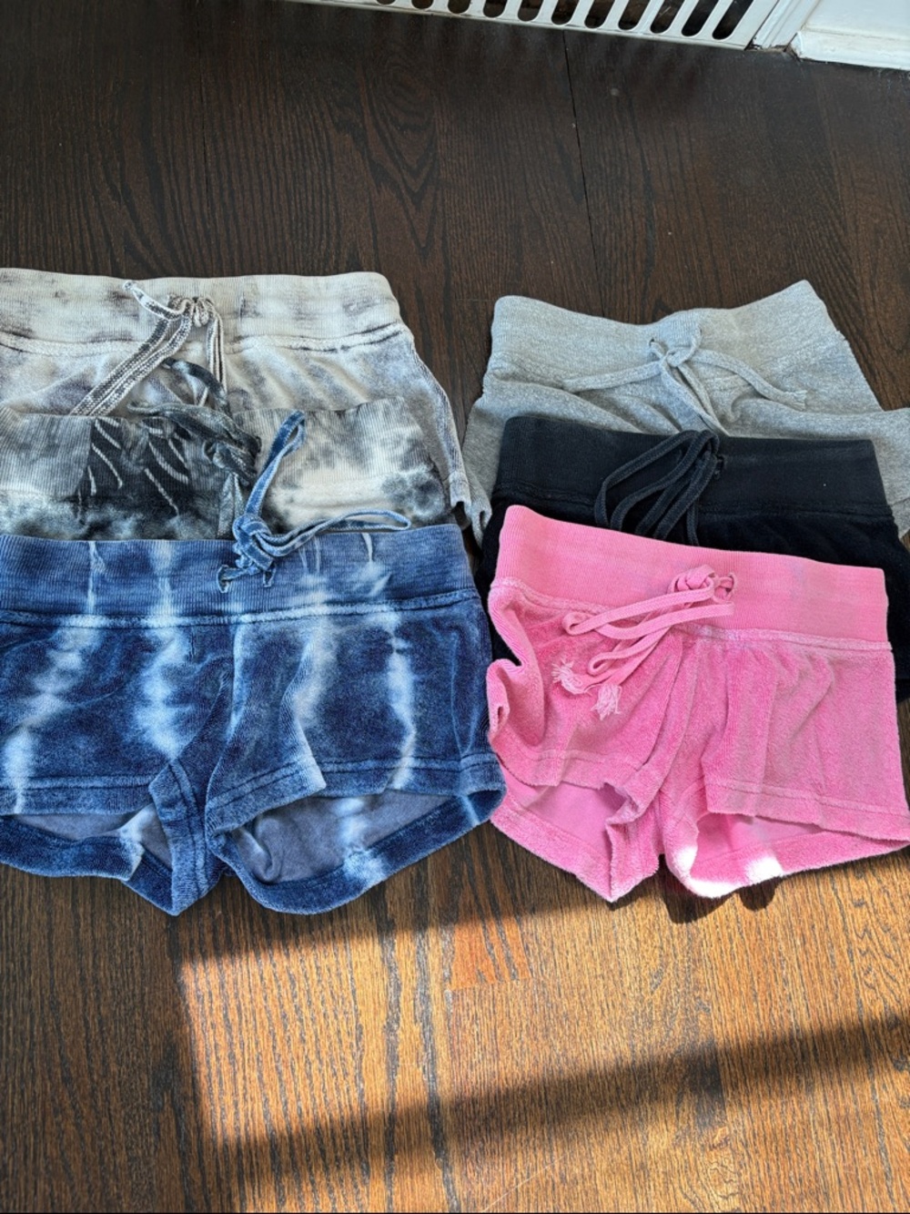 Hard Tail 6 Pairs Drawstring Shorts - Pink, Black, Gray, Blue Tie-Dye